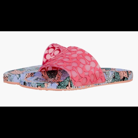 COACH® Udele Slide size 9. Constructed from textured leather with signature "C" - Picture 1 of 3